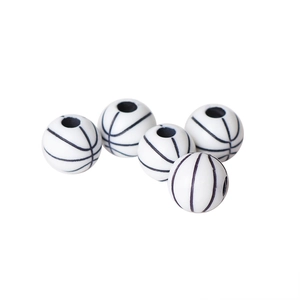 Acrylic basketball beads with black patterns for DIY jewelry making and bracelets