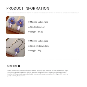 Detailed size specifications for purple flower pendant necklace and earrings set