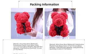 Size comparison of 23cm and 40cm red PE foam rose bears with Just for you ribbon decoration