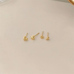 Set of four minimalist gold-plated 925 sterling silver heart-shaped stud earrings