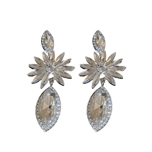 Elegant floral waterdrop earrings with sparkling crystals and silver needle studs