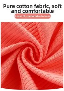 Detail of coral orange rib-knit cotton fabric showing breathable texture for baby rompers