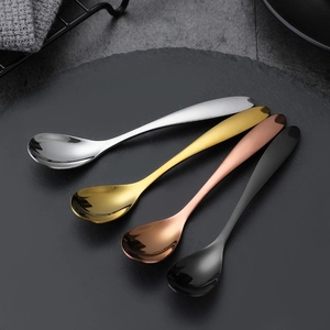 Set of four polished 304 stainless steel spoons in silver gold rose gold and black colors