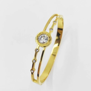 Elegant rose gold double-layer hollow bangle with roman numerals and cubic zirconia