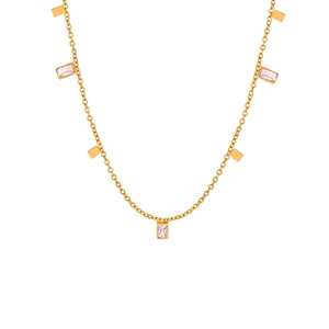 Minimalist Rectangular Zircon Pendant Necklace Titanium Steel Gold Plated Geometric Chain Jewelry For Women