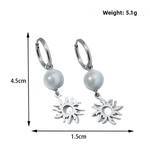 Detail showing dimension 4.5cm height and sunburst petal charms with grey pearl