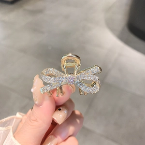 Bowknot Hair Claw Clip Alloy Gold Tone Sparkling Rhinestone Mini Bow Hairpins Fashion Hair Accessories For Women Girls