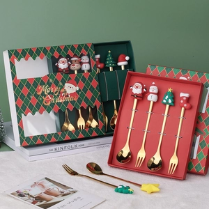 Stainless Steel Christmas Spoon Fork Cutlery With Silicone Cartoon Santa Snowman Reindeer Handle Coffee Dessert Tableware Gift