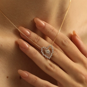 925 Sterling Silver Heart Pendant Necklace 18K Gold Plated Hollow Radiant Zircon Inlaid Elegant Chain For Women