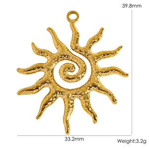 304 stainless steel sun pendant with hammered texture and spiral design, 39.8mm x 33.2mm