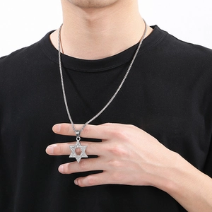 Hip-hop streetwear silver iced out hexagram star pendant necklace for men stylish accessory