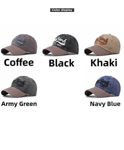 Detailed color selection of washed cotton New York baseball caps with athletic embroidery