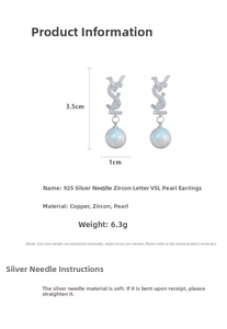 Detailed size specifications of VSL monogram earrings with pearls and 925 silver pins