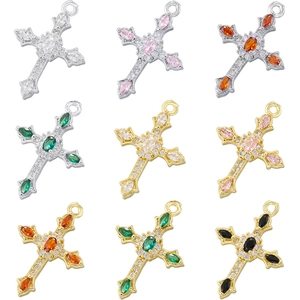 Hip Hop Cross Pendant Brass Inlaid Colorful Zirconia Religious DIY Jewelry Accessory For Necklaces And Bracelets