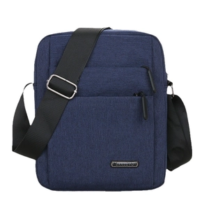 Men's navy oxford fabric shoulder bag with adjustable strap and multiple zipper pockets