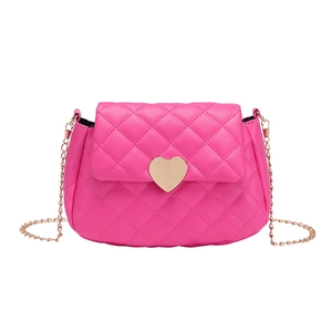 Pink quilted chain crossbody bag with elegant gold heart-shaped metal lock closure