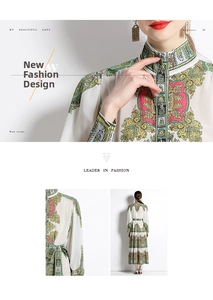 Detail of vintage palace style maxi dress with baroque floral print and stand collar