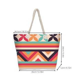 Bohemian large capacity beach tote bag with rope handles and geometric patterns