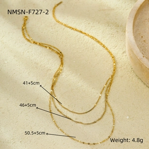 Triple layer 18k gold plated necklace detail with length specifications and weight information