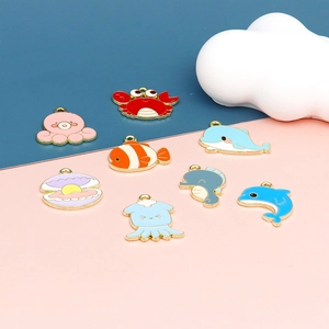 Detailed set of colorful marine sea animal pendants for DIY jewelry and crafts