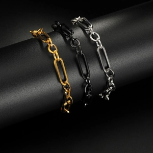 Stainless Steel Paperclip Chain Bracelet For Men Women Unisex Hip Hop Punk Retro Fashion Jewelry Lobster Clasp