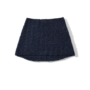 Minigonna da donna in tweed blu marina con dettagli in maglia testurizzata di qualità