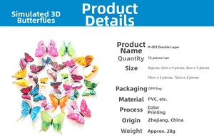 Detailed chart of 3D PVC butterfly wall stickers showing 12 pieces in varied sizes