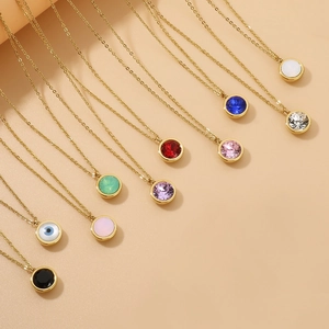 Round Pendant Necklace Stainless Steel 18K Gold Plated Evil Eye Shell Colorful Crystal Stone Jewelry For Women Sweet