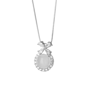 Elegant S925 sterling silver butterfly necklace with white agate pendant and zircon halo