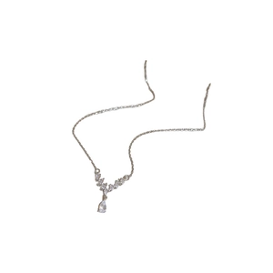 Exquisite silver V-shaped necklace with a sparkling teardrop zircon pendant for women
