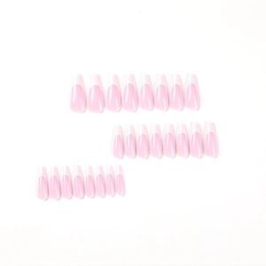 Faux ongles press-on French manucure rose, forme ballerine longue, lot de 24 pièces