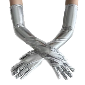 Shiny silver metallic long gloves 50cm extra long wet look gloves for cosplay dance party