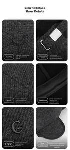 Detail view of winter baseball cap showing ear flaps, adjustable strap, and wool texture
