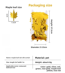 Detailed size specifications for 2m maple leaf tinsel curtain with PET material details