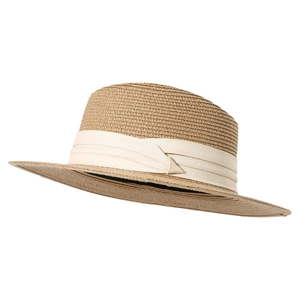 Cappello di paglia classico marrone chiaro a tesa piatta con nastro crema per la spiaggia