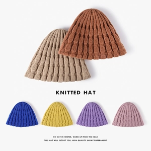Knitted Beanie Hat Faux Rabbit Fur Sheep Wool Thickened Honeycomb Texture Warm Winter Outdoor Skull Cap For Women