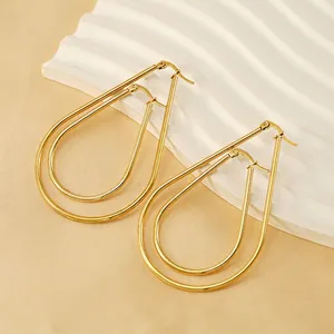 Minimalist Teardrop Hoop Earrings Stainless Steel 18K Gold Plated Large Waterdrop Geometric Fashion Jewelry For Women