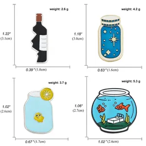 Cute Cartoon Enamel Pin Alloy Brooch Goldfish Bowl Star Bottle Lemon Wine Bottle Badge Jewelry Gift For Women Men Decoration