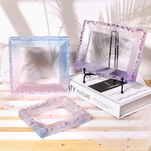 Three-piece iridescent resin photo frame mold set with glitter and colorful dots