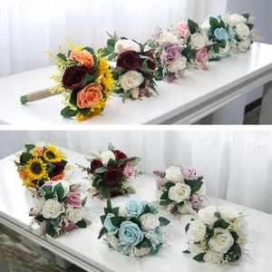 Artificial rose and sunflower wedding bouquets in various colors for bridal decor