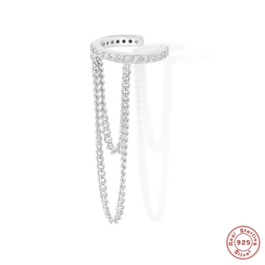 S925 sterling silver double layer chain tassel ear cuff with sparkling zircon stones