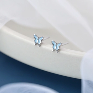 S925 Sterling Silver Blue Butterfly Stud Earrings For Women Small Fresh Forest Style Jewelry Elegant Hypoallergenic Gift