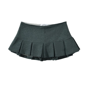 Mini-jupe plissée gris foncé élégante pour femme en maille douce, vue à plat de face