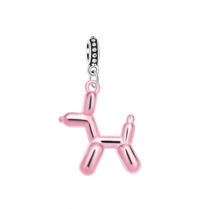 Pink enamel balloon dog charm with silver clasp for DIY jewelry making accessories