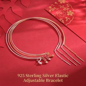 Elastisches Armband-Set aus S925 Sterlingsilber in Silber, Gold und Roségold Tönen