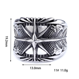 Vintage stainless steel indian feather ring in two-tone gold and silver finish