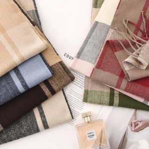 Women Plaid Scarf Cashmere-Like Polyester Thick Warm Winter Shawl With Tassels Elegant Minimalist Neck Warmer Wrap