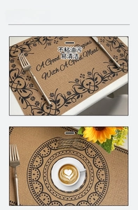 Close-up of heat-resistant placemat with woven texture and vintage pattern