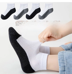 Close-up of children's breathable mesh socks with contrast toe and heel design
