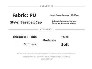 Detailed size chart for the PU leather baseball cap with 56-61cm adjustable head size